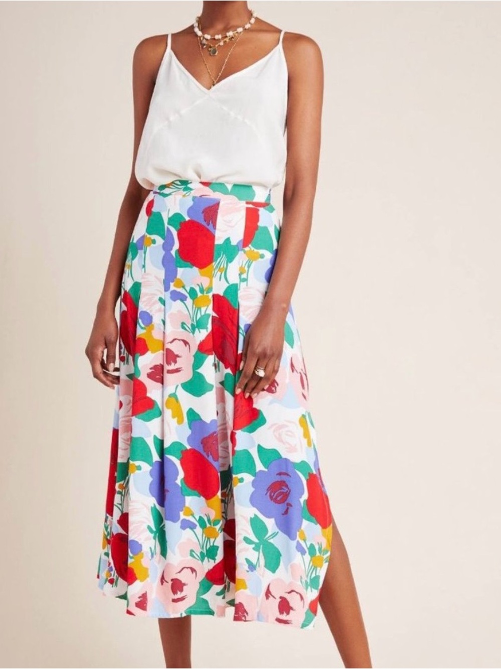 Faithfull the Brand Floral Midi Skirt in Red, Green & Purple